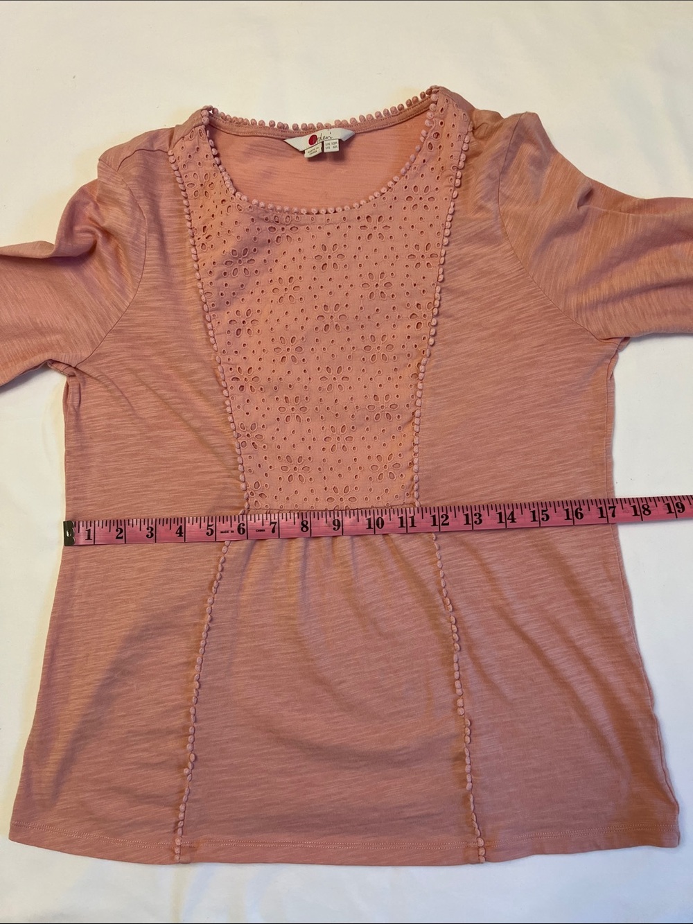 Boden Cleo Broderie Slub Jersey Top Pink Eyelet Cotton Lace Long Sleeve US 6R - Picture 11 of 14